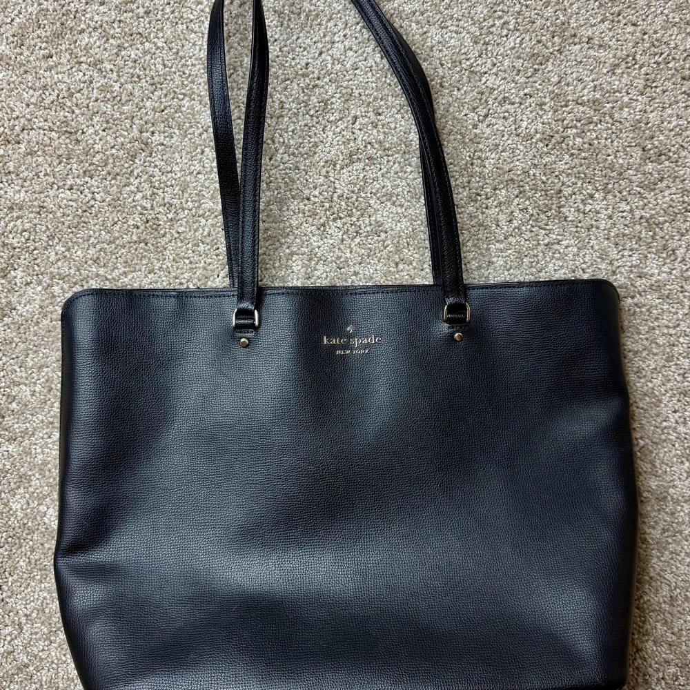 Kate Spade Tote Bag Womens Large Black Leather Zip Top Shoulder Purse Classic